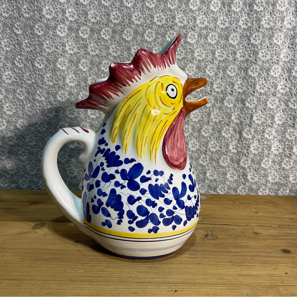 Vintage Ceramic Rooster Pitcher hand painted